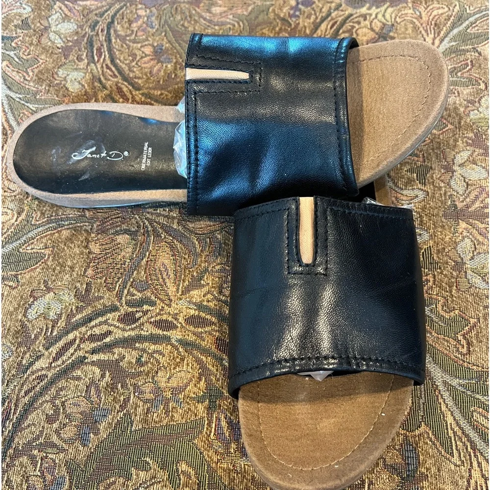 Italian Men’s Slide Sandal Black Leather Euro 42 Janet D.